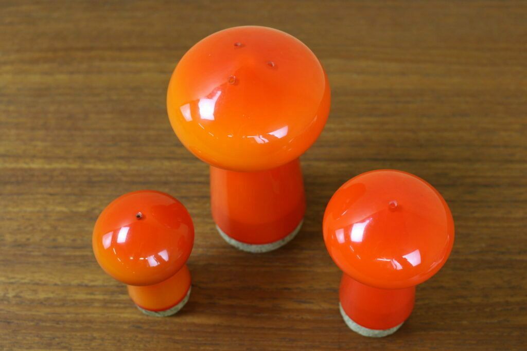 Holmegaard Palet Range Set Of 3 Mushroom Shaped Sifters By Michael Bang Orange photo 195.0