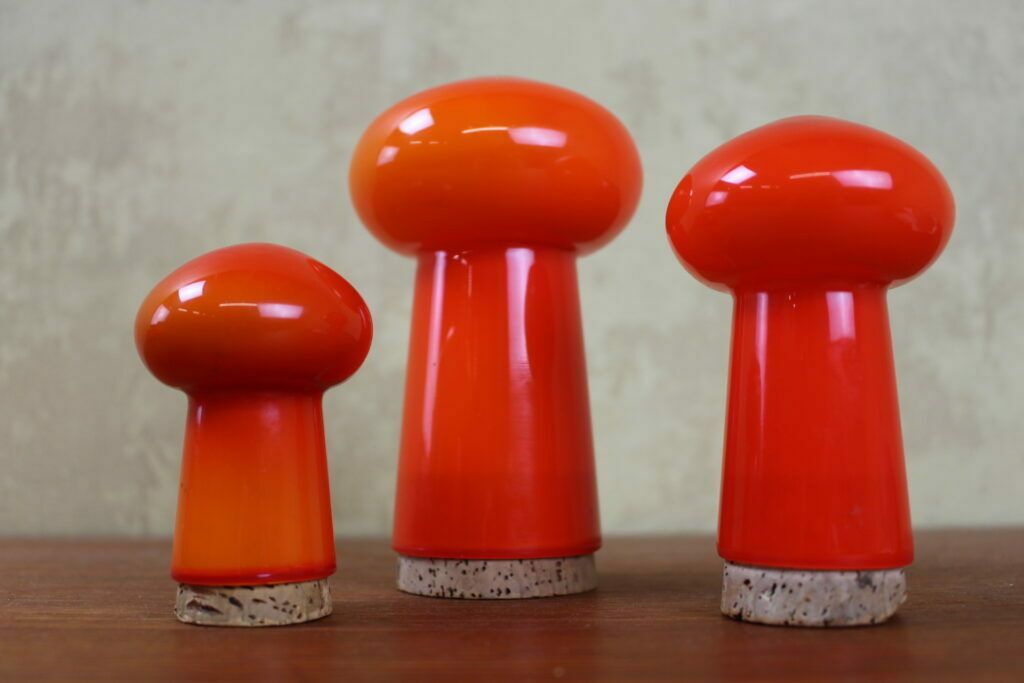 Holmegaard Palet Range Set Of 3 Mushroom Shaped Sifters By Michael Bang Orange photo vinterior