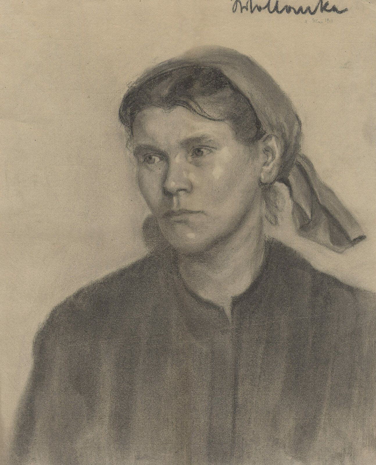 Elly Wollanke, “Untitled”, 1910, Haunting Signed Antique Charcoal Portrait photo furniture