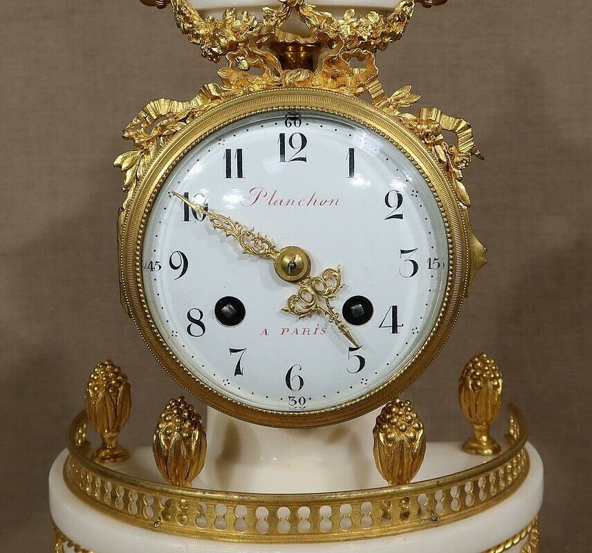 Marble And Gilt Bronze Pendulum, Maison Planchon, Louis XVI – 19th Century photo vinterior