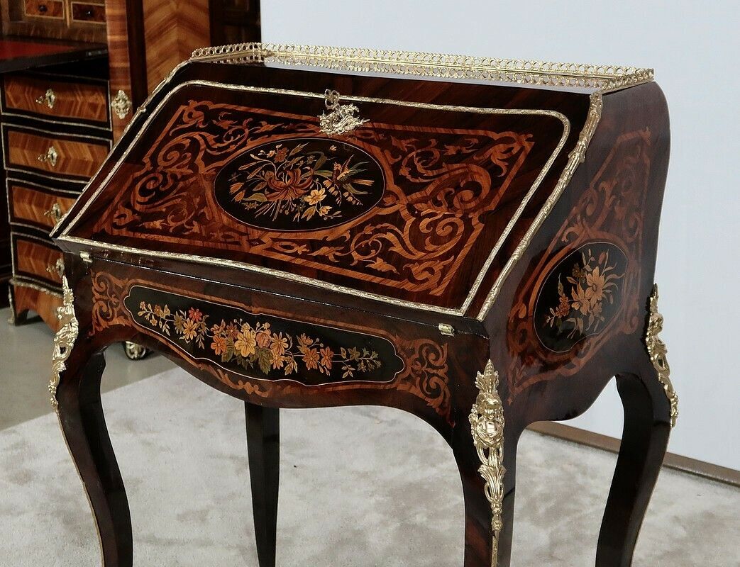 photo vinterior Desk In Precious Wood, Napoleon III Period, 19th Century
