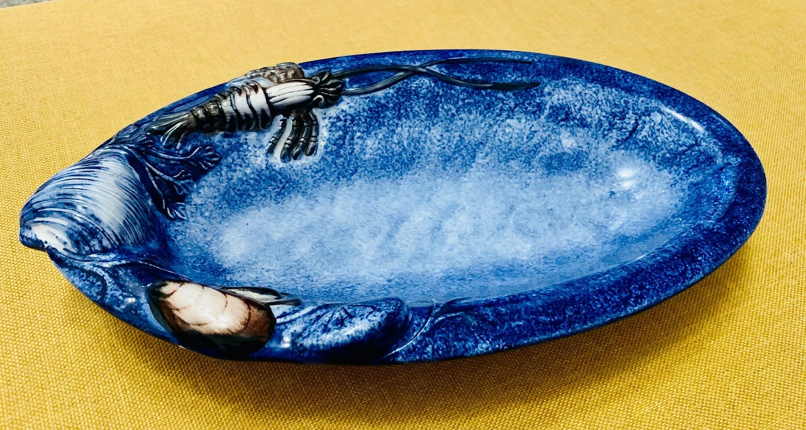 Vintage Rare Majolica Italian Glazed Fish Platter Collectible Unique Serving Dish Quirky Kitchen Mid Century Shellfish Design Studio Art