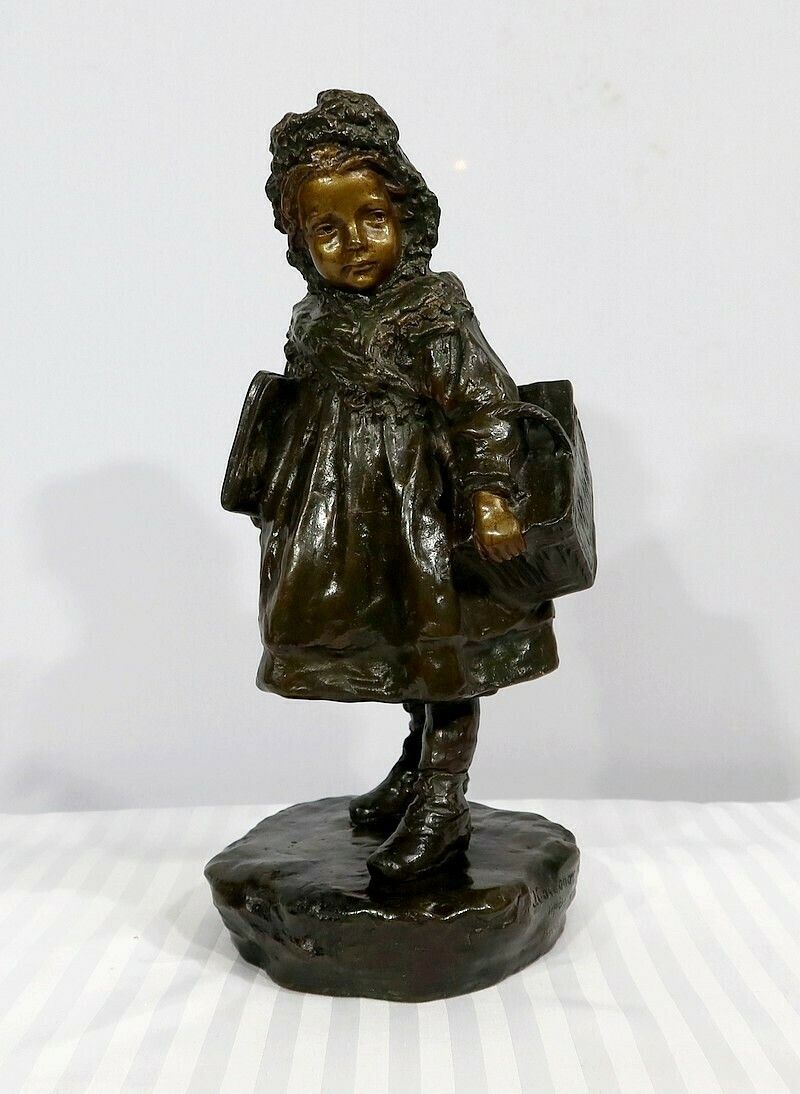 Bronze "The Schoolgirl", By J. Cardona, After Pascau   Early 20th Century photo Home Decor