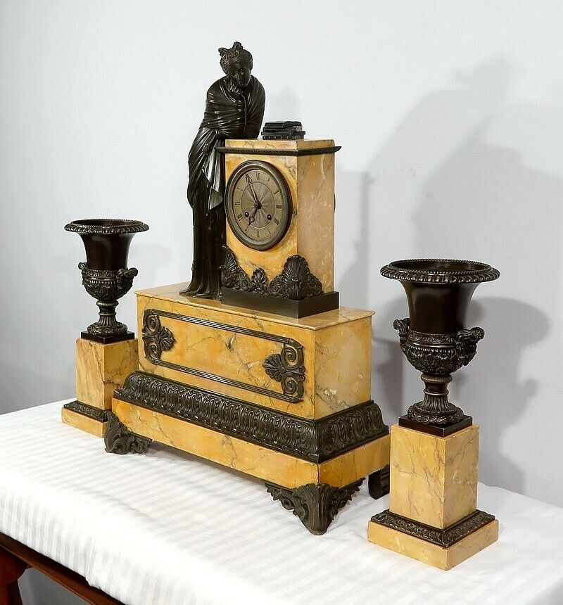 Important Mantelpiece Set In Yellow Siena Marble And Patinated Bronze, Empire Period, Early 19th Century photo Home Decor