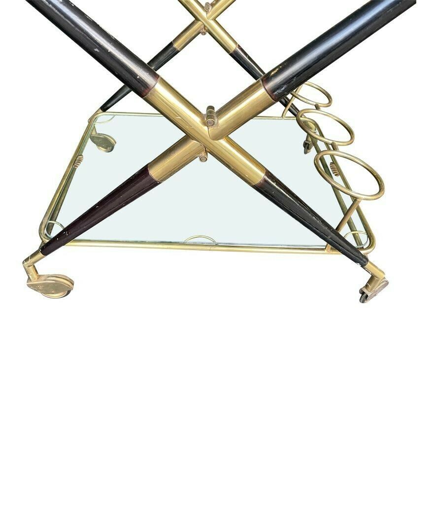 An Italian 1950s Black Lacquer And Brass Folding Bar Trolley By Cesare Lacca photo vinterior