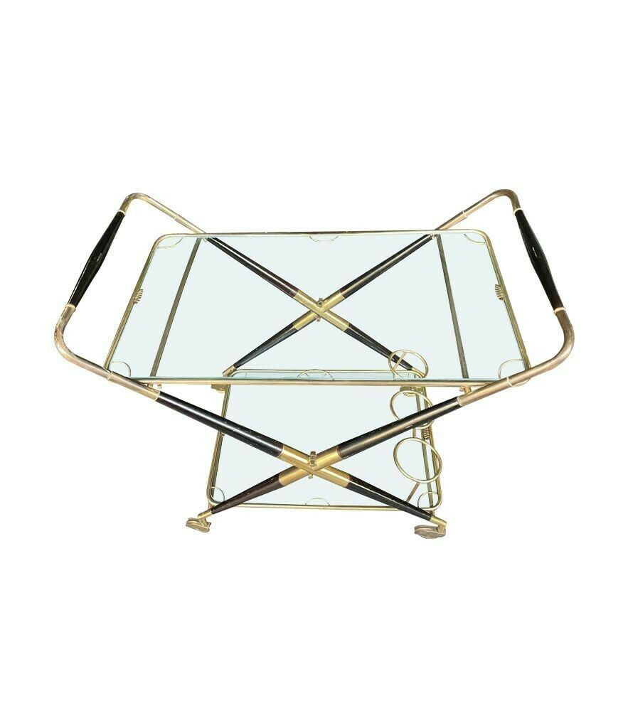 An Italian 1950s Black Lacquer And Brass Folding Bar Trolley By Cesare Lacca photo buy