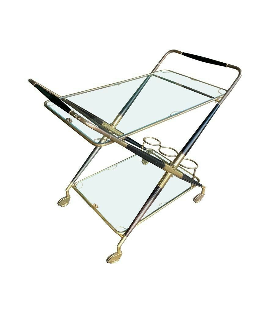 Furniture An Italian 1950s Black Lacquer And Brass Folding Bar Trolley By Cesare Lacca photo