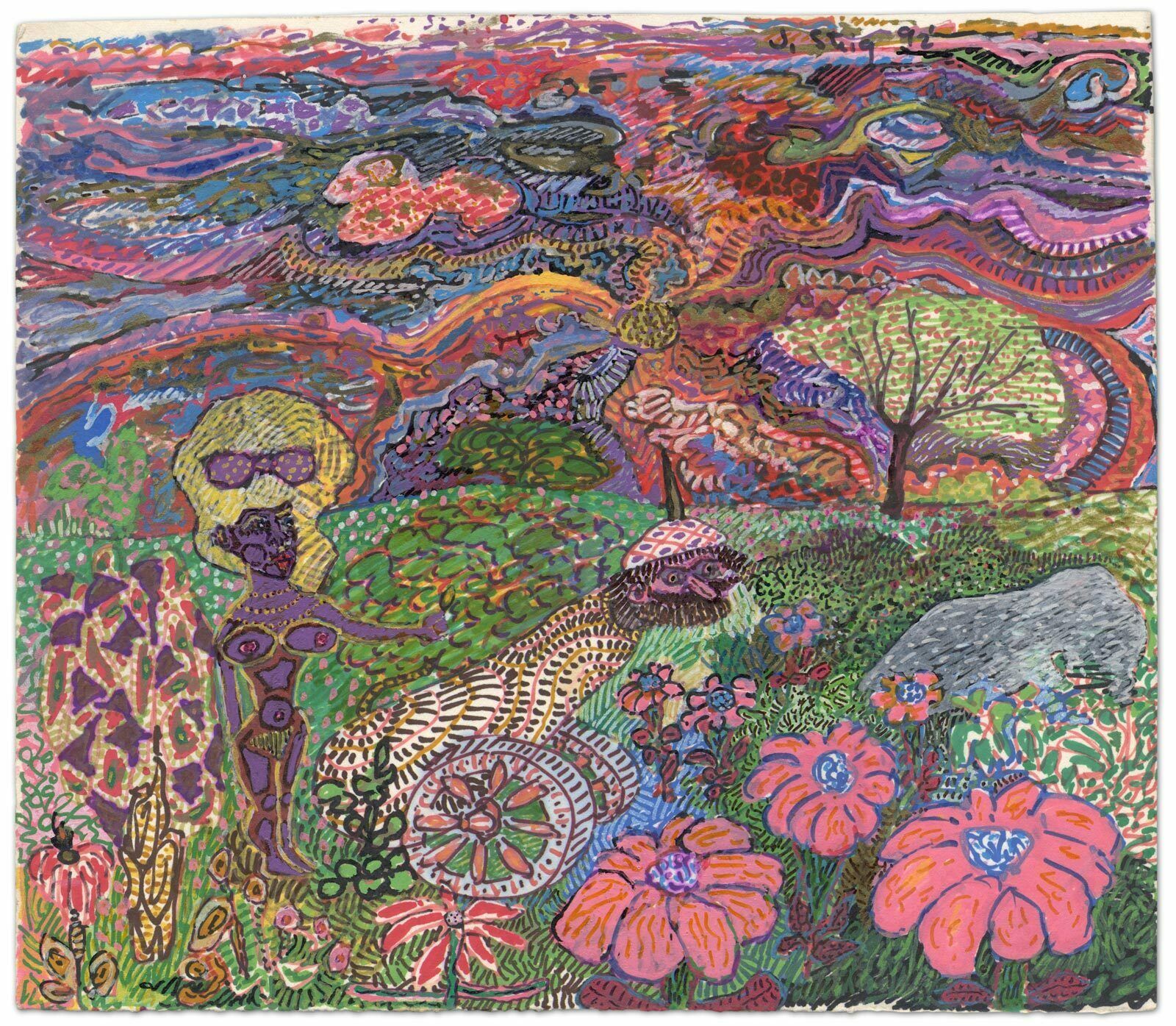 Jeremy Steig, “Untitled”, 1992, Original Signed Psychedelic Mixed Media Drawing