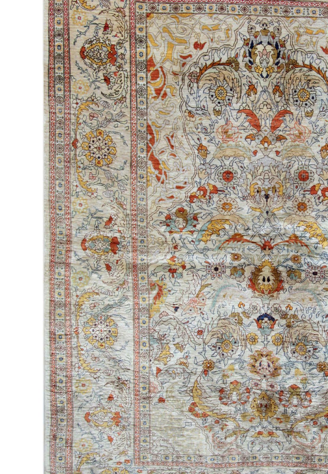 Handmade Carpet Pure Silk Rug, Elegant Turkish Herekeh Oriental Rugs photo vintage