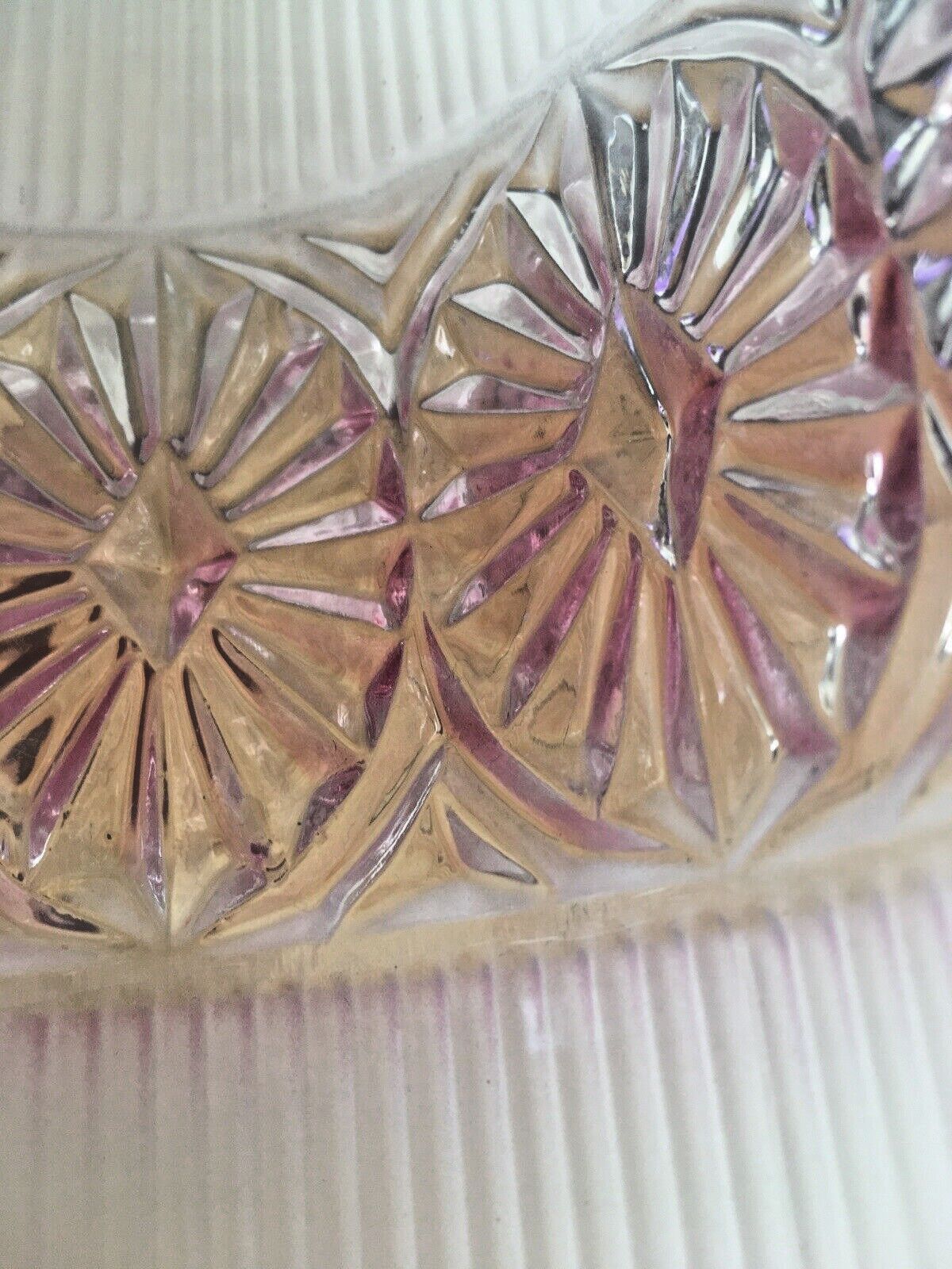 photo for sale Retro 60's White & Lilac Rippled Textured Floral Glass Lamp Shade Vintage 70's