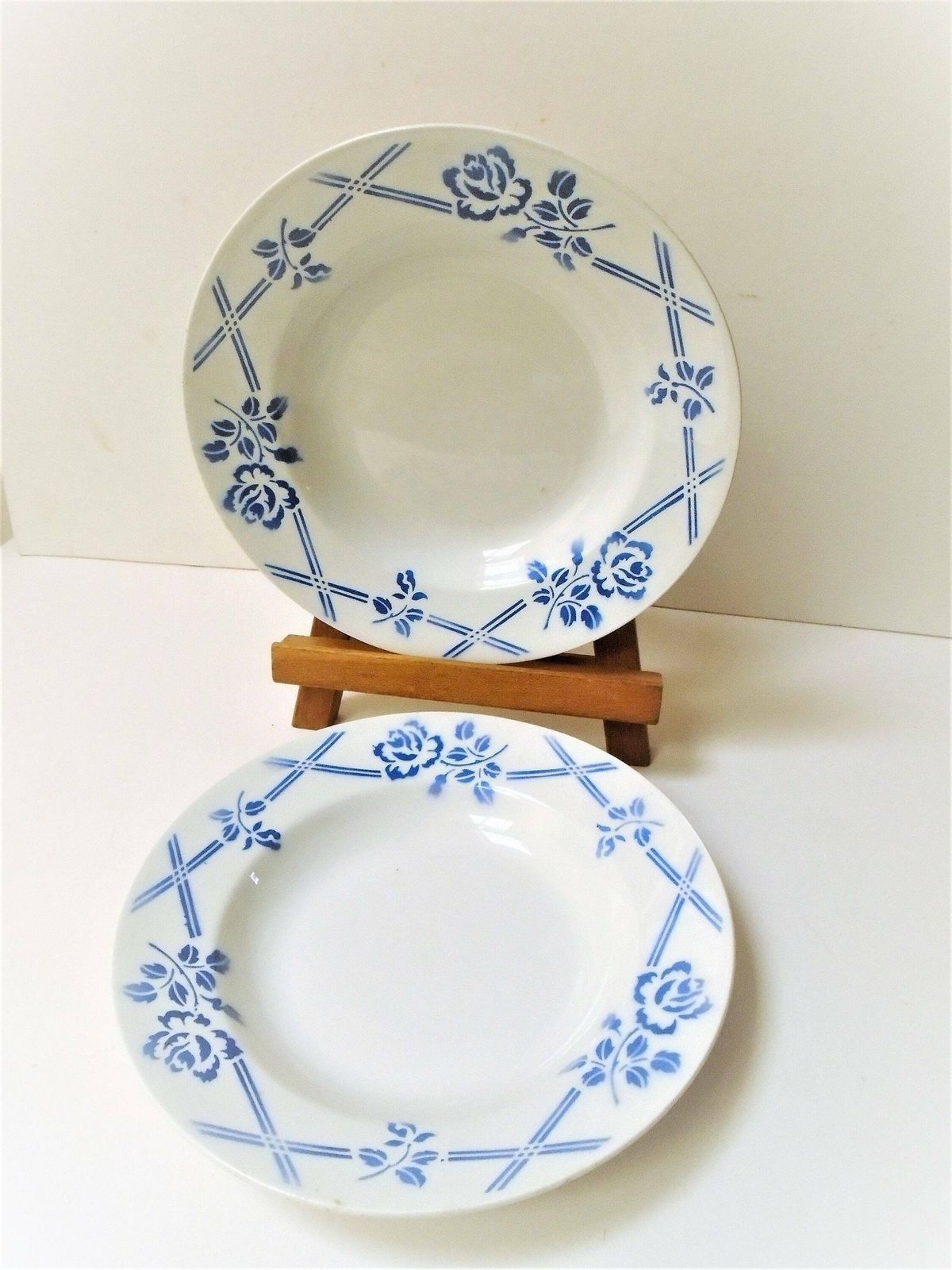 photo for sale Antique French Moulin Des Loups Ironstone Terre De Feu, Blue Plates, 1930, Dresser Plate Or Serving Plates, 8 Available