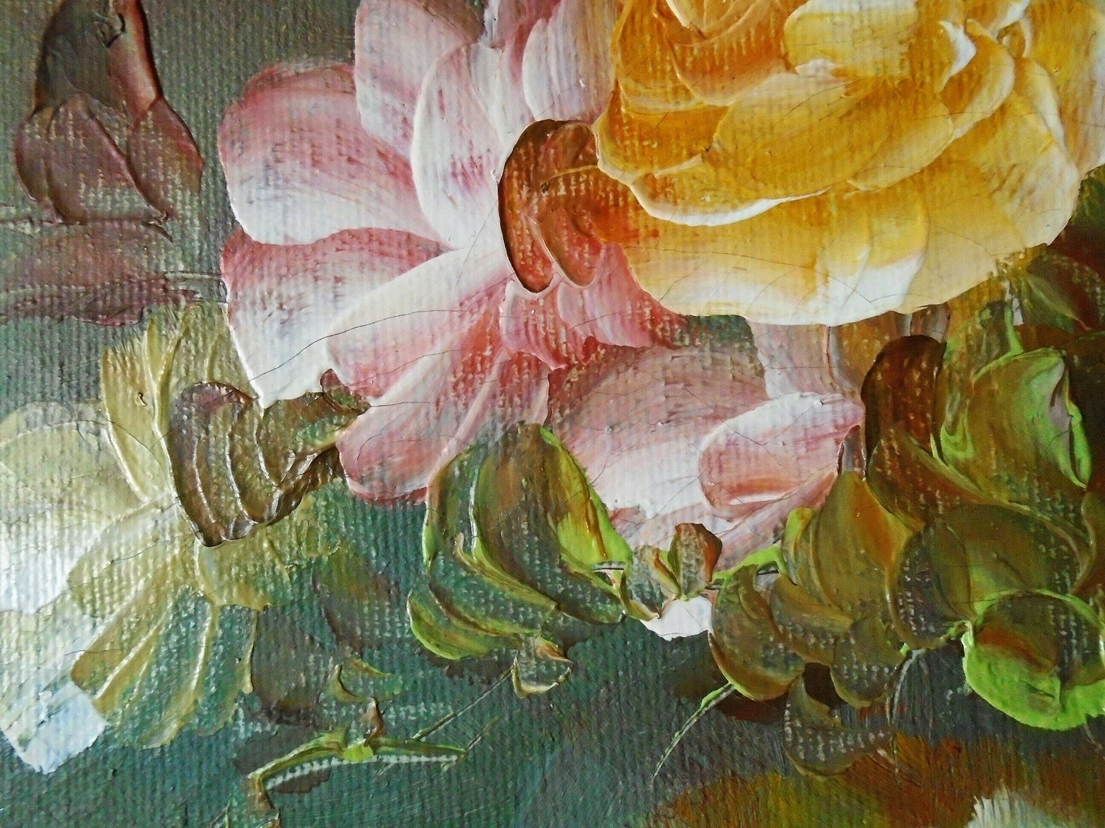Vintage Original Gilt Framed Still Life Floral Oil Painting Signed By Artist 'Fields', Pastel Rose Wall Art photo Art