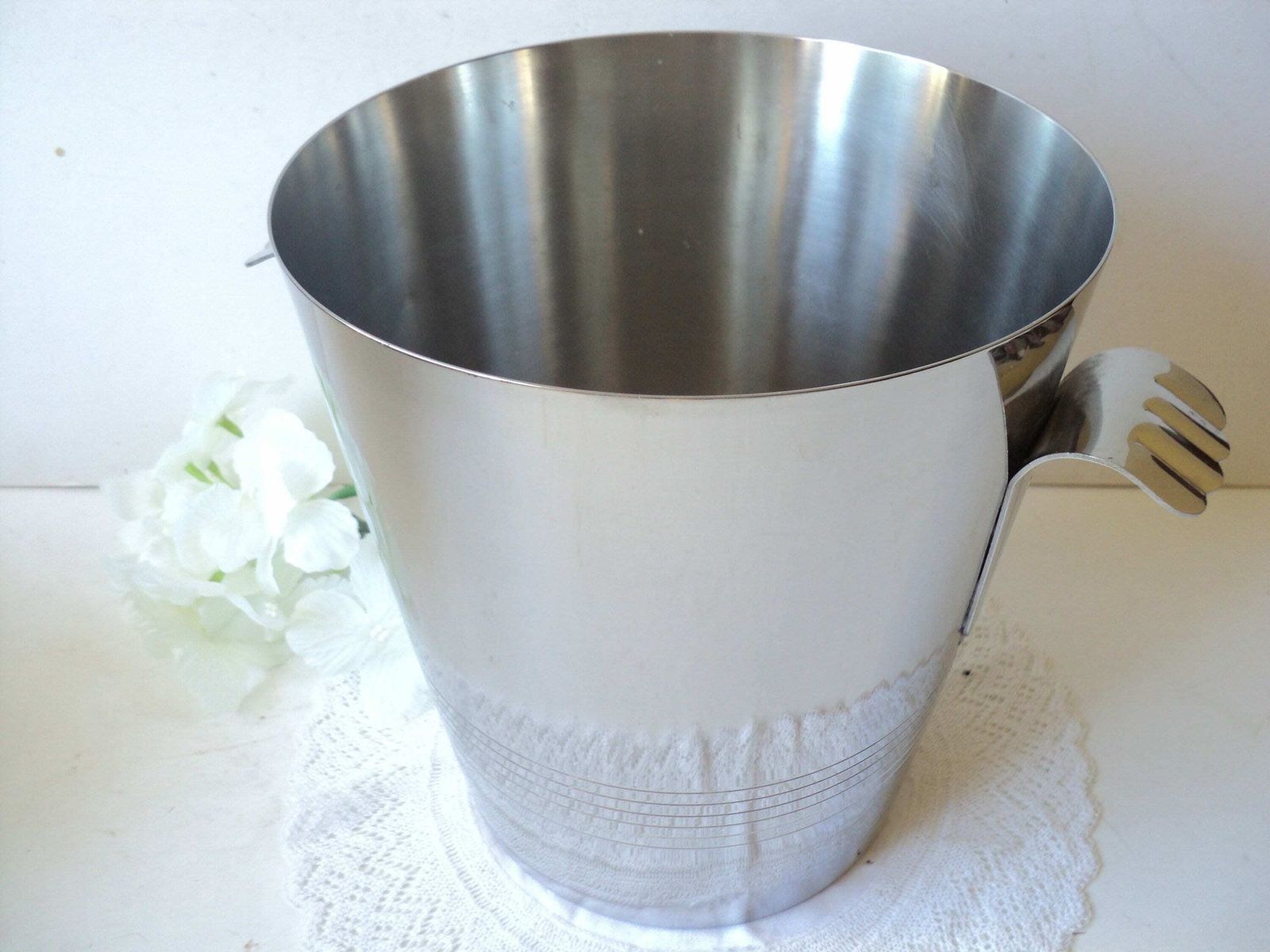 Vintage French Modernist Polished Steel/ Champagne / Wine Bucket / Bottle Holder/ 18/10 Steel Remy Letang photo Home Decor
