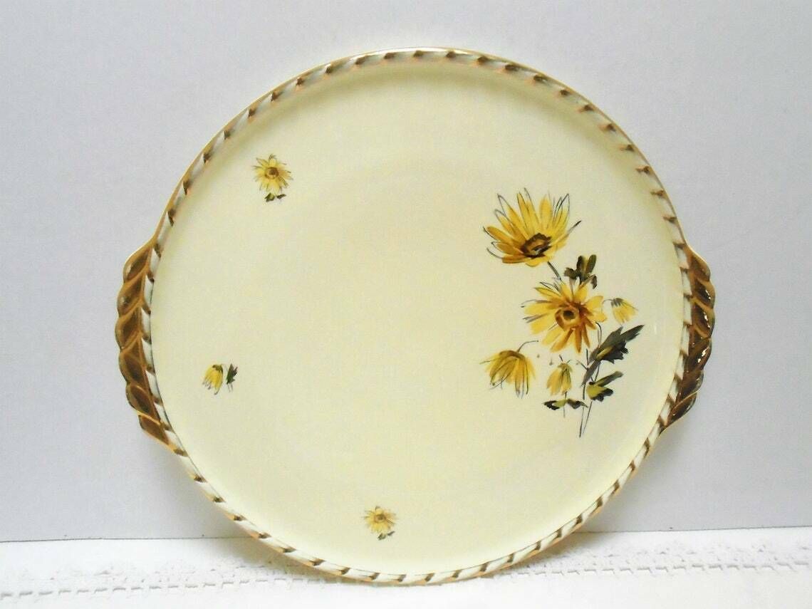 Antique French Cake Plate Honfleur By Salins France Collectible Floral Garland Gilded Plate Dresser Plate Petit Four Server photo vinterior