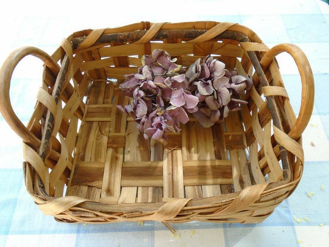 Vintage French Square Rattan  Wicker Woven Wood Basket Split Oak Splint Basket photo furniture