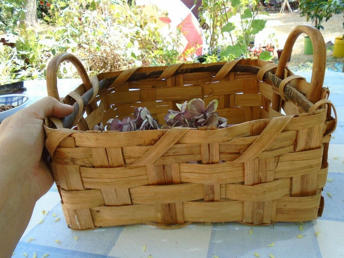 photo furniture Vintage French Square Rattan  Wicker Woven Wood Basket Split Oak Splint Basket