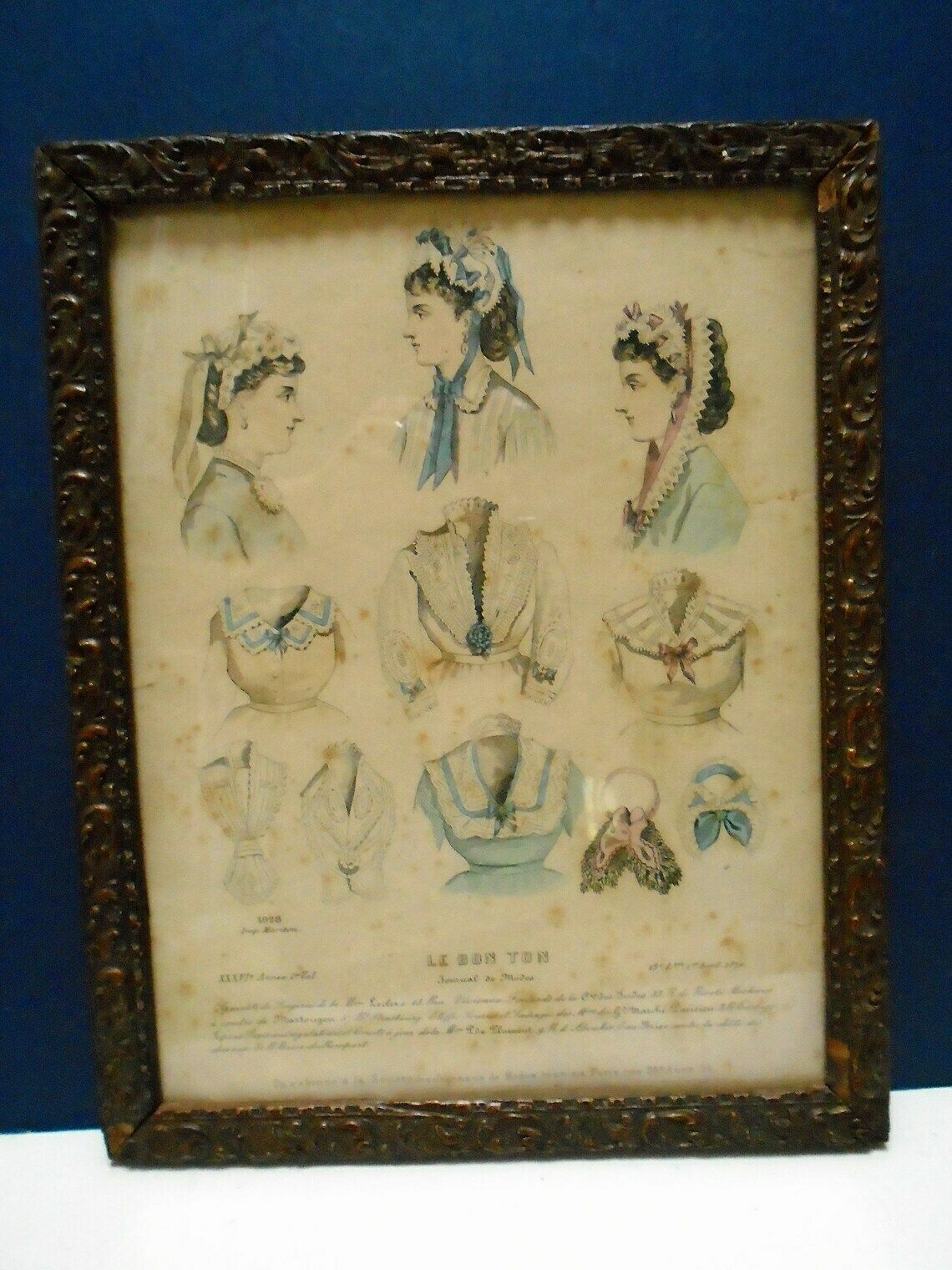 Antique French Framed Fashion Print 1920s A La Mode Ladies In Hats photo furniture