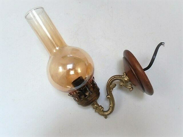 Vintage French Brass Wall Sconce With Pale Orange Glass Glass Shade, Electric Wall Lamp photo furniture