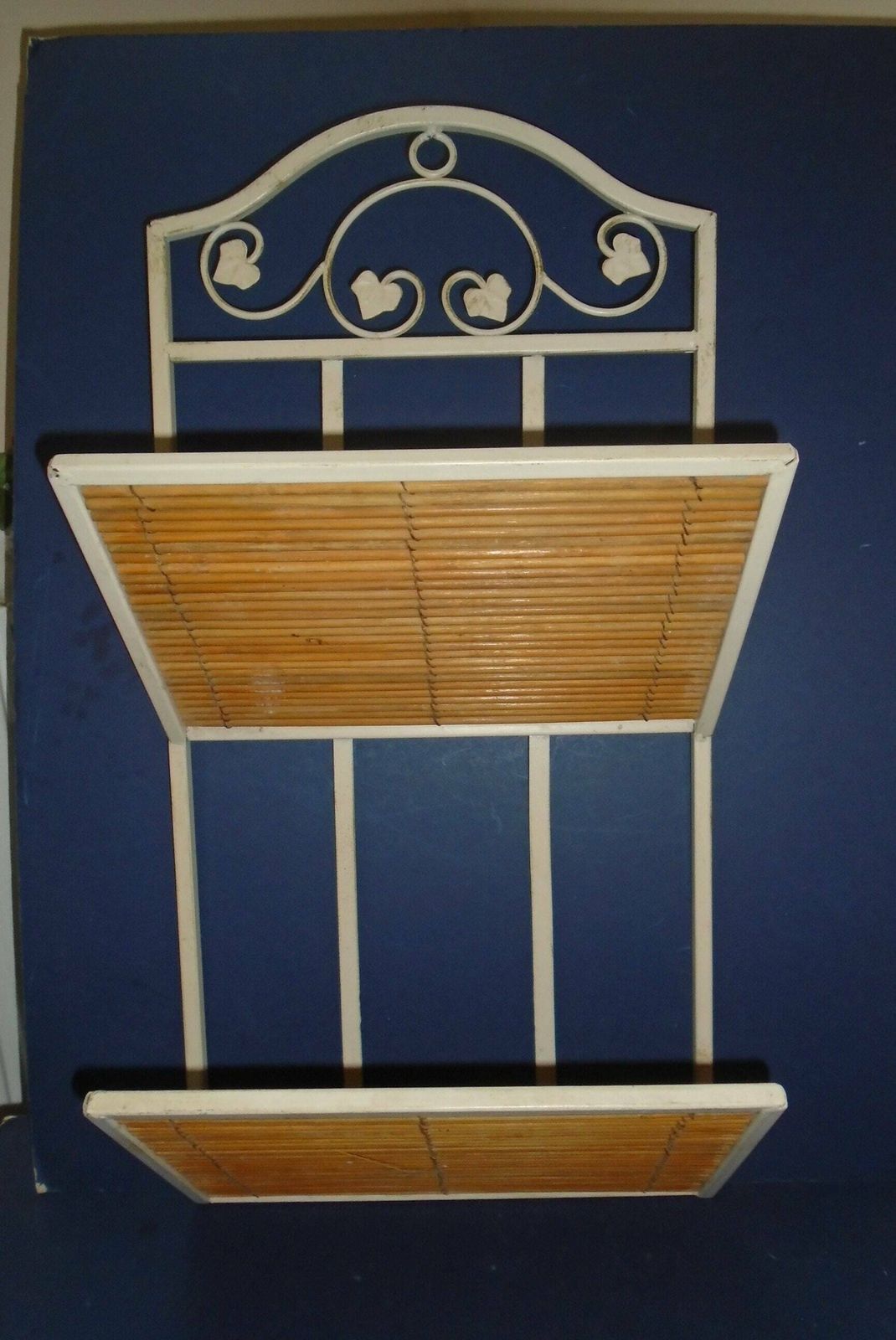 Vintage French Iron And Split Bamboo Cane Magazine Rack, 1920s Art Nouveau Style Wall Hung Rack