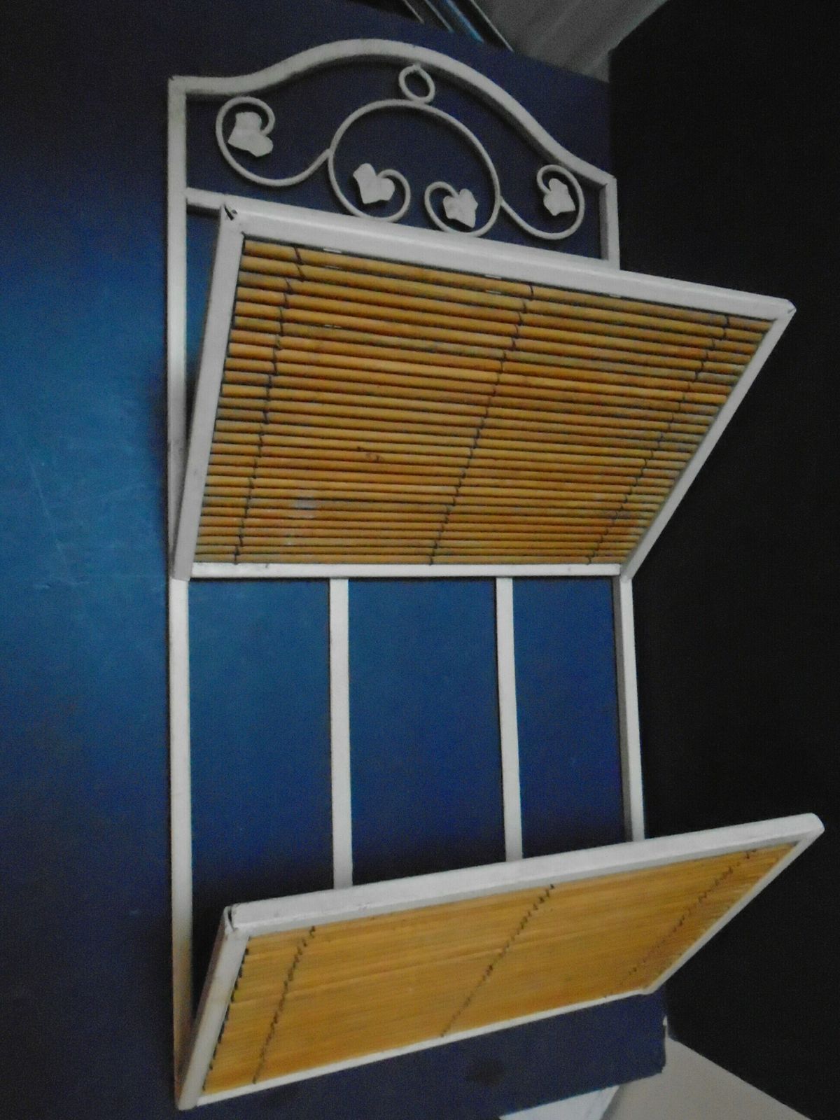 Vintage French Iron And Split Bamboo Cane Magazine Rack, 1920s Art Nouveau Style Wall Hung Rack photo buy