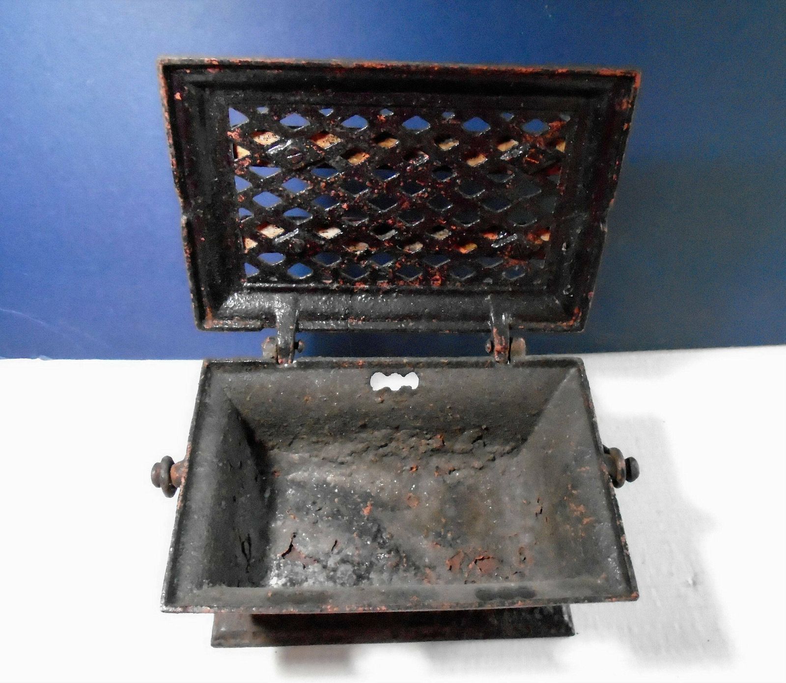 Antique French Enameled Cast Iron Foot Warmer, Kitchen Trivet, Fireplace Decor, Rustic Planter photo furniture