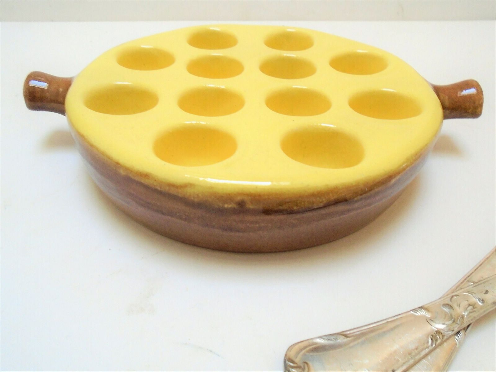 photo furniture Single Vintage French Emile Henry Stoneware Snail / Escargot Dish / Chunky Snail Plate, Heavy Lemon Yellow And Terracotta