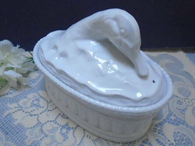 Vintage French Large White Duck Or Goose Lidded Terrine, Philippe Deshoulieres, Limoges photo furniture
