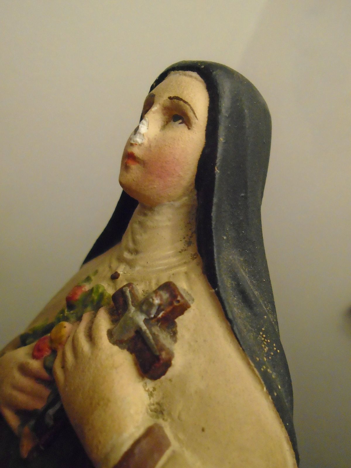 Antique French Chalk / Plaster Statue Of St. Therese Of Lisieux, Signed By Artist Corneille, Toulouse, 8.5 Inch photo for sale