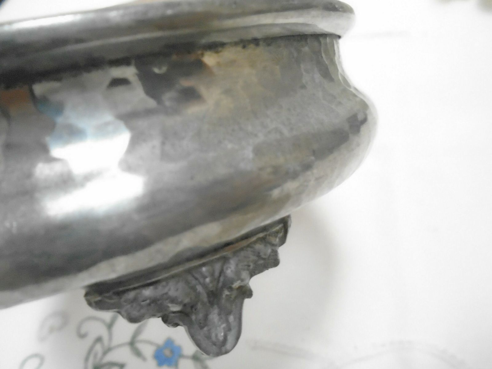 Antique English Craftsman Pewter Bottle Holder, Wine Bottle Coaster, Hammered Pewter Gift, Condiment Server photo vintage