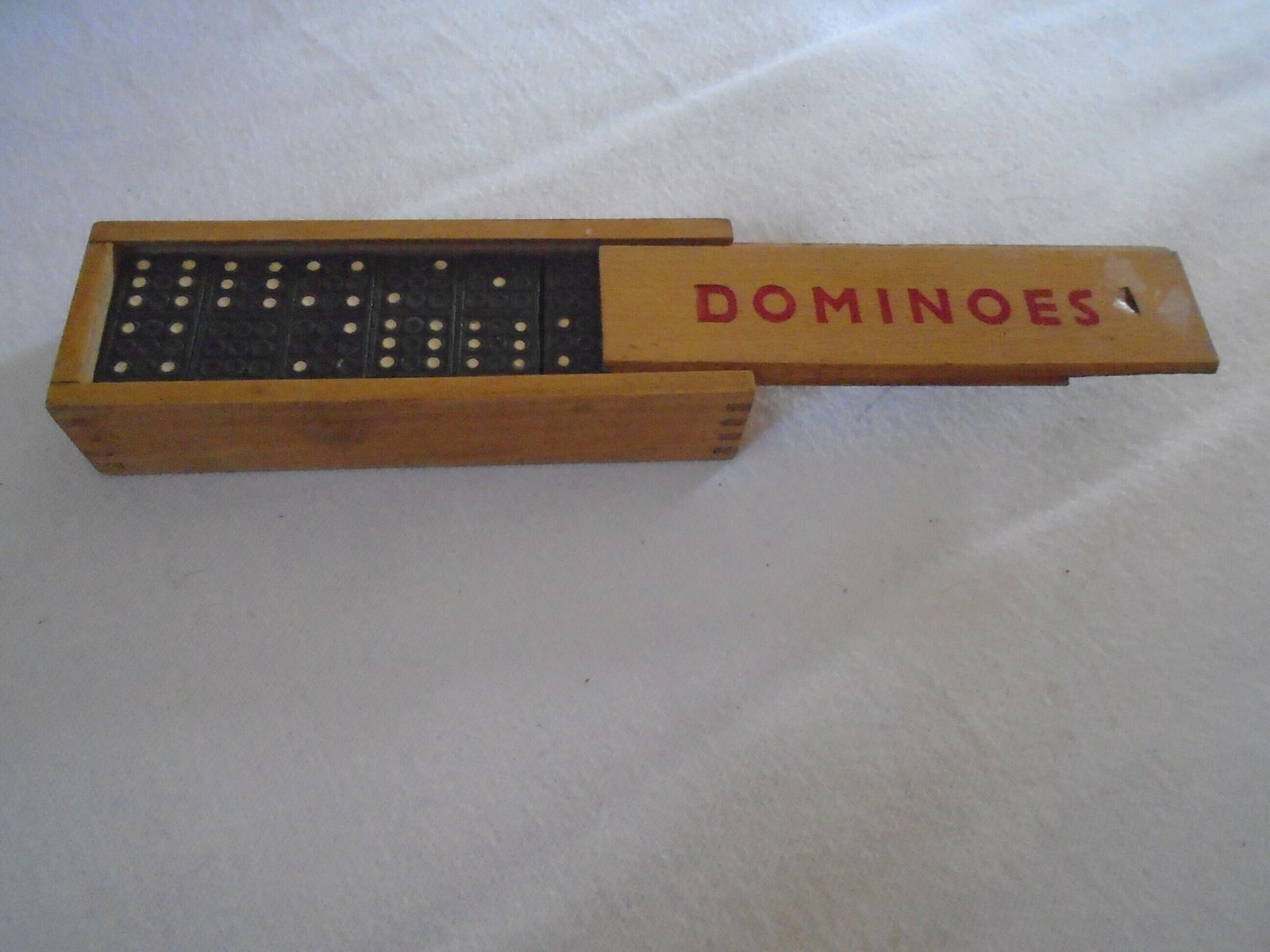 Vintage Wood Domino Set In Slide Open Wood Box, 1950s photo vintage