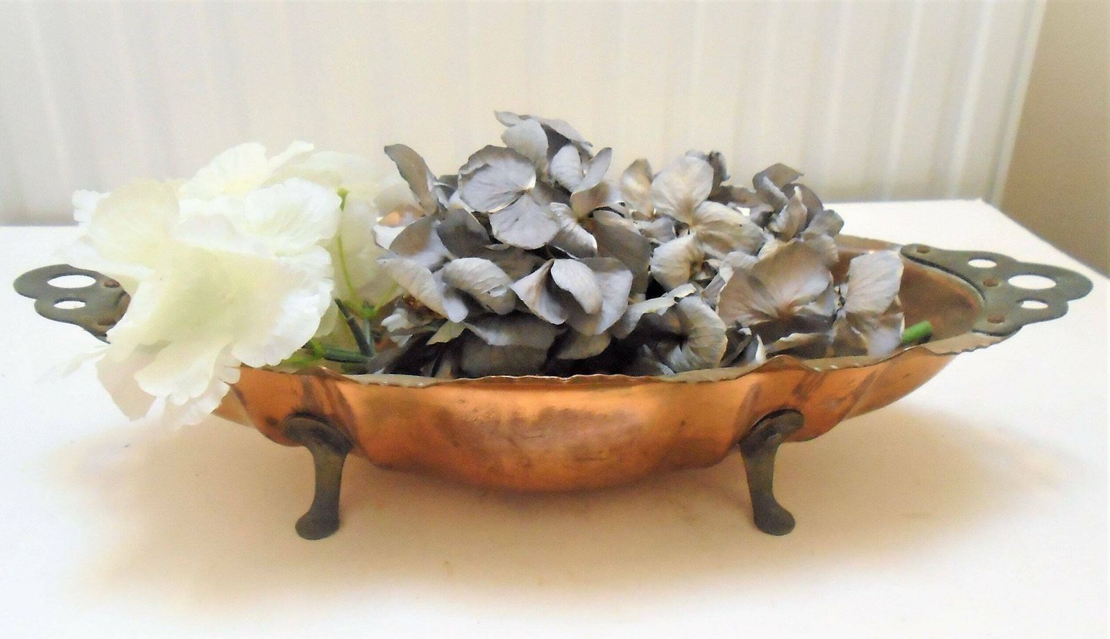 photo for sale Antique French Copper Rustic Footed Jardiniere Planter, Rustic Copper Fruit And Nut Bowl, Farmhouse Copper Decor