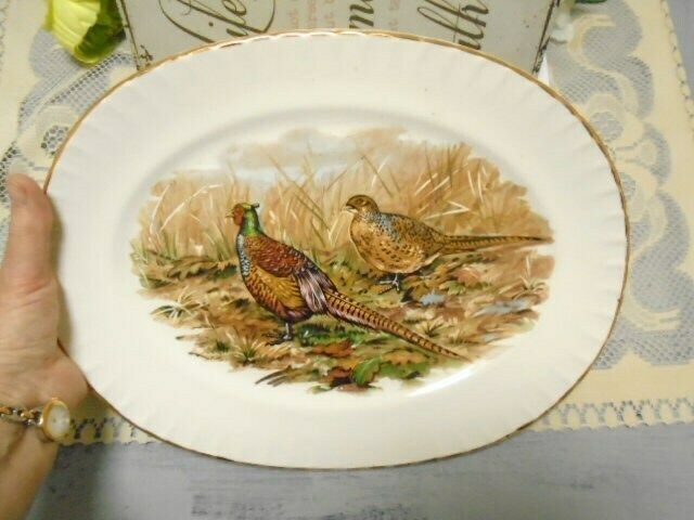 Large Vintage Oval White China Serving Plate With Pheasants / Thanksgiving Server / Turkey Or Game Serving Dish, Made In England photo 159.0