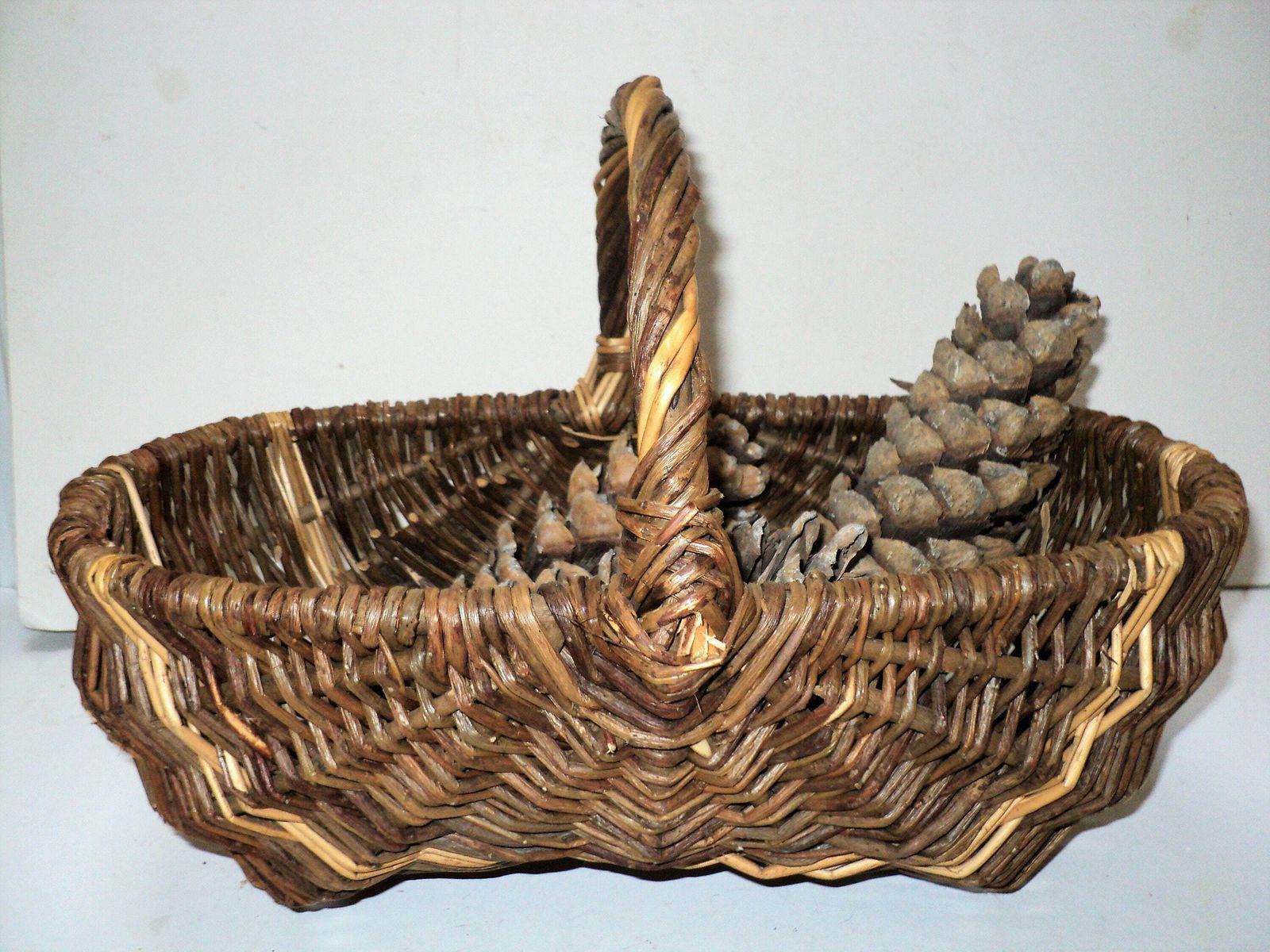 Vintage French Wicker Harvesting Basket, Natural Woven Rattan Panier 14 X 10 Inches