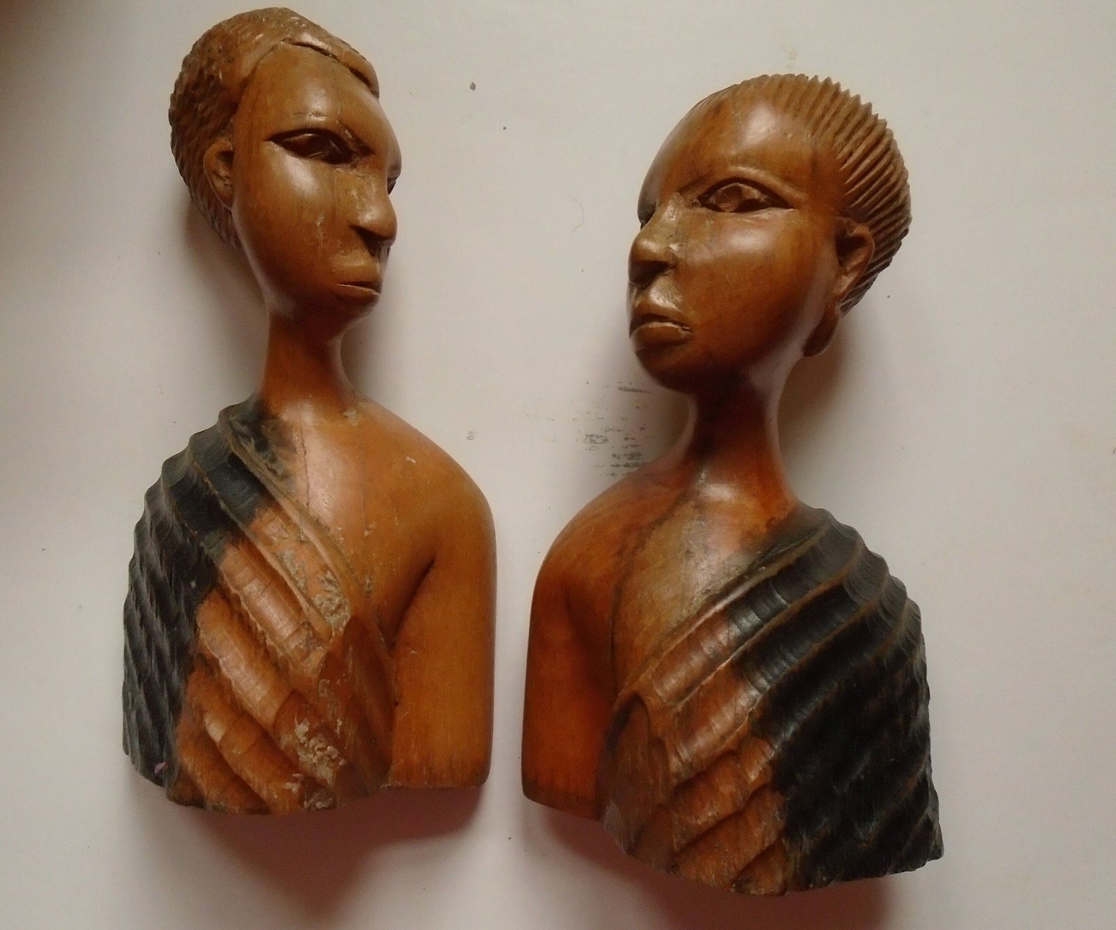 Two Vintage Carved African Women Statues, Wood Bookends, African Tribal Art Book Ends photo buy