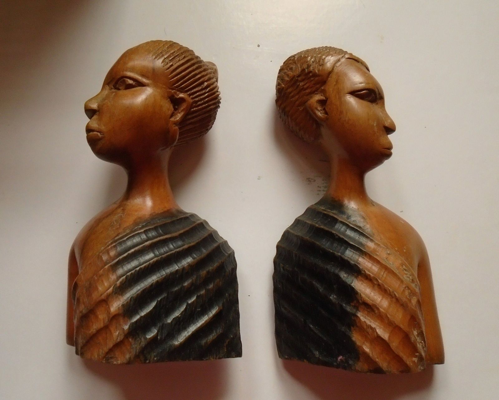 photo furniture Two Vintage Carved African Women Statues, Wood Bookends, African Tribal Art Book Ends
