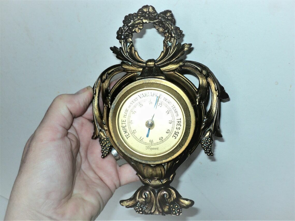 Antique French Maxant, Paris, Bronze Barometer, Hollywood Regency / Rococo Style Temperature Gauge, Art Nouveau Decor, Louis Maxant
