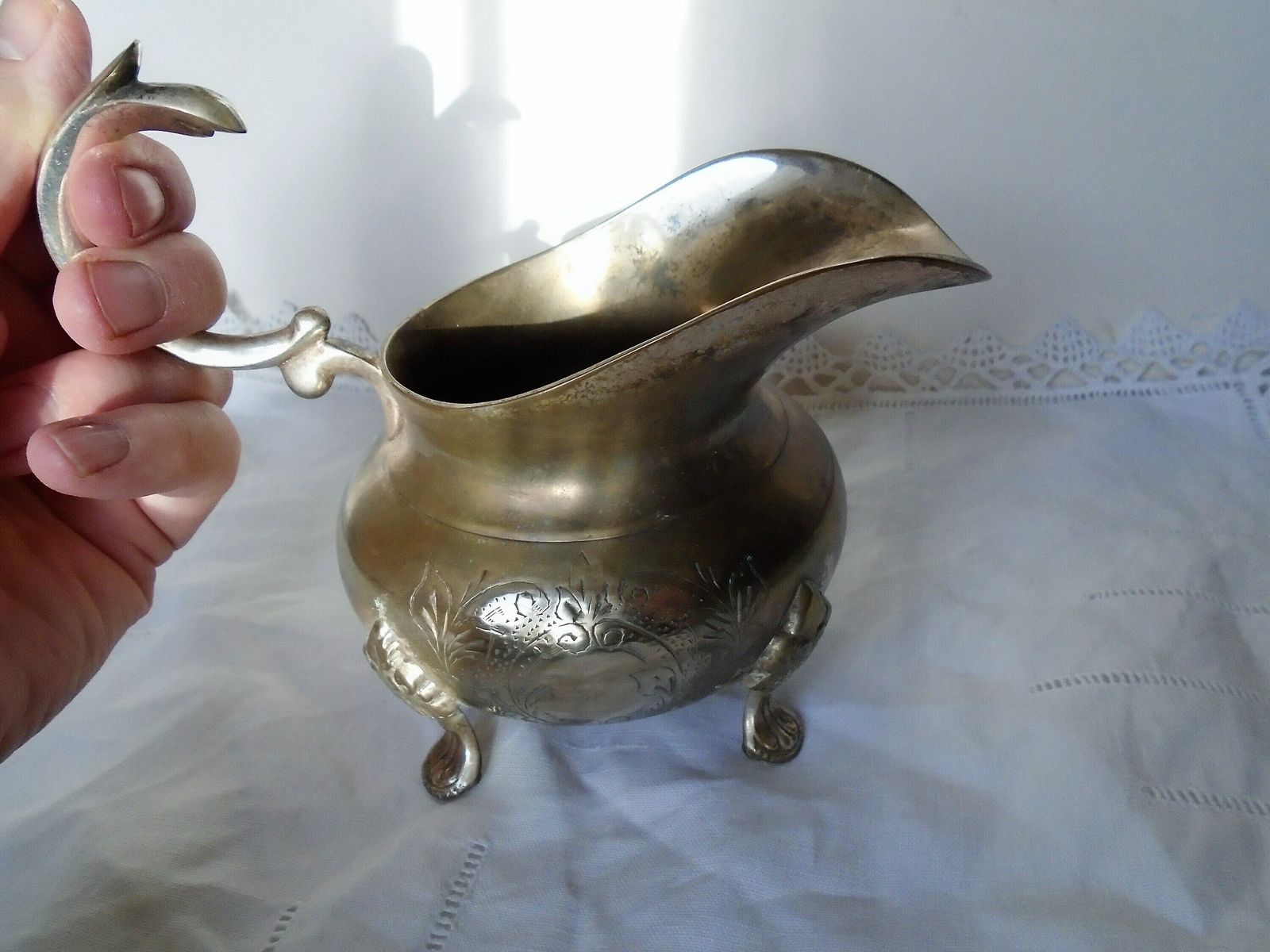photo furniture Gorgeous Antique French Silver Plated Creamer Or Milk / Syrup / Honey Jug, Art Nouveau, 1920s, Sauce Jug
