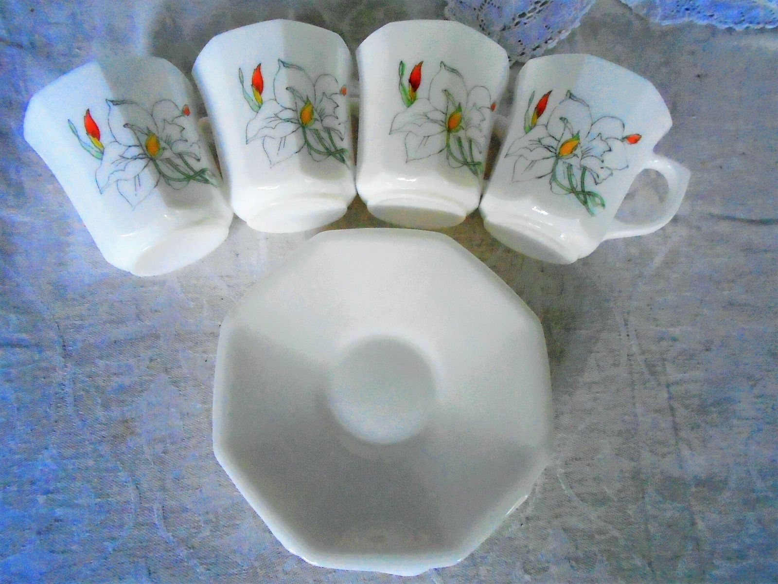 photo furniture Vintage French Arcopal Teacups And Saucers, Set Of 4, Daffodil Design, 1960s