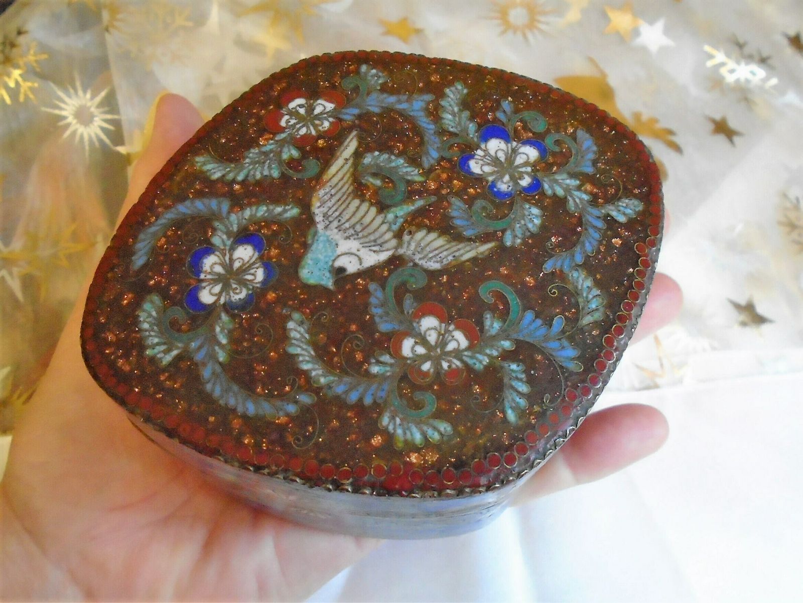 Antique Japanese Cloisonne Goldstone Enamelled Box, Meiji Period, 1868 1912 photo vinterior