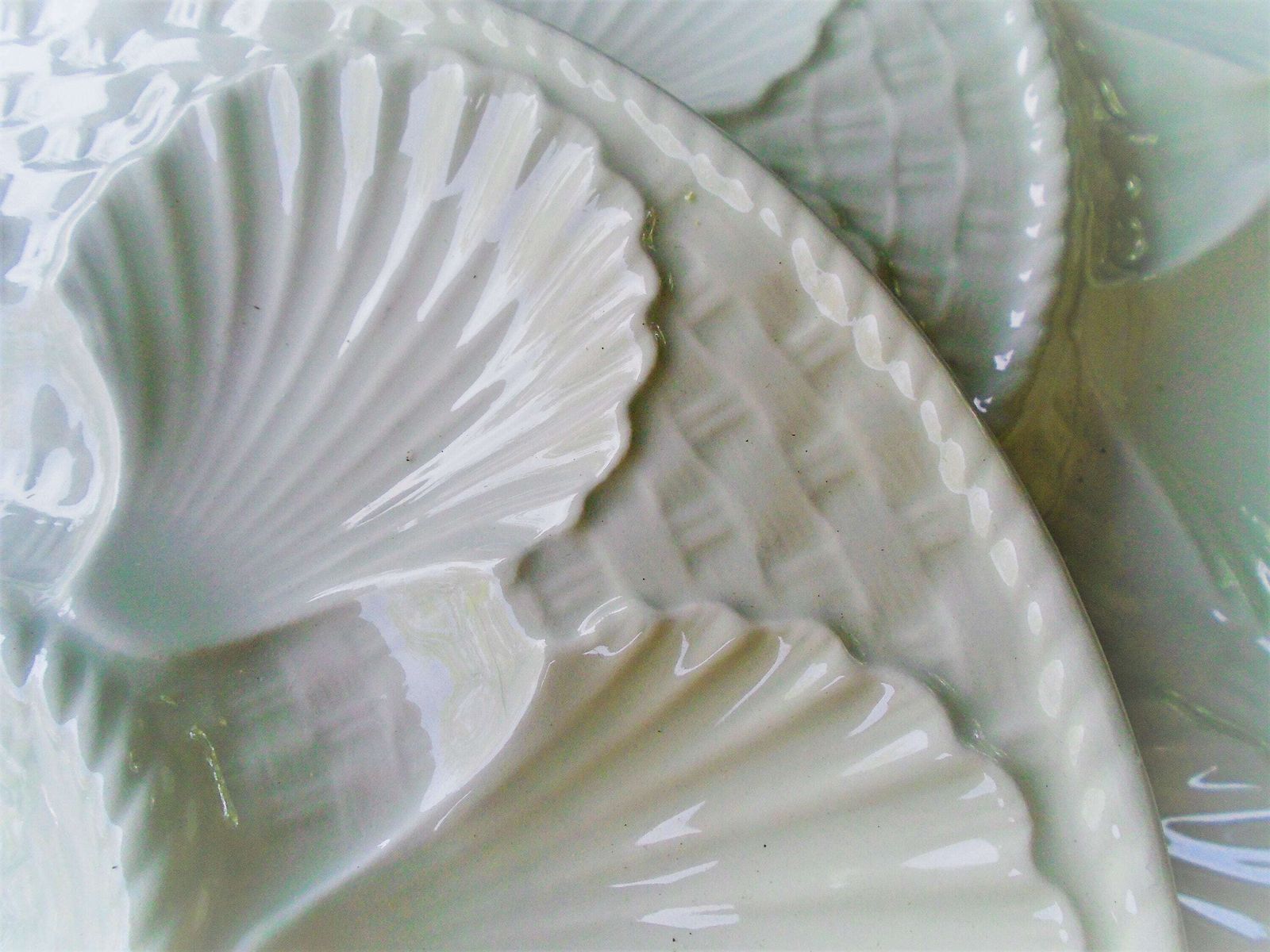 Two Antique French Longchamp Cream Porcelain Oyster Plates, Seafood Plates, Cream Seafood Plates, Sold In Sets Of 2 photo furniture