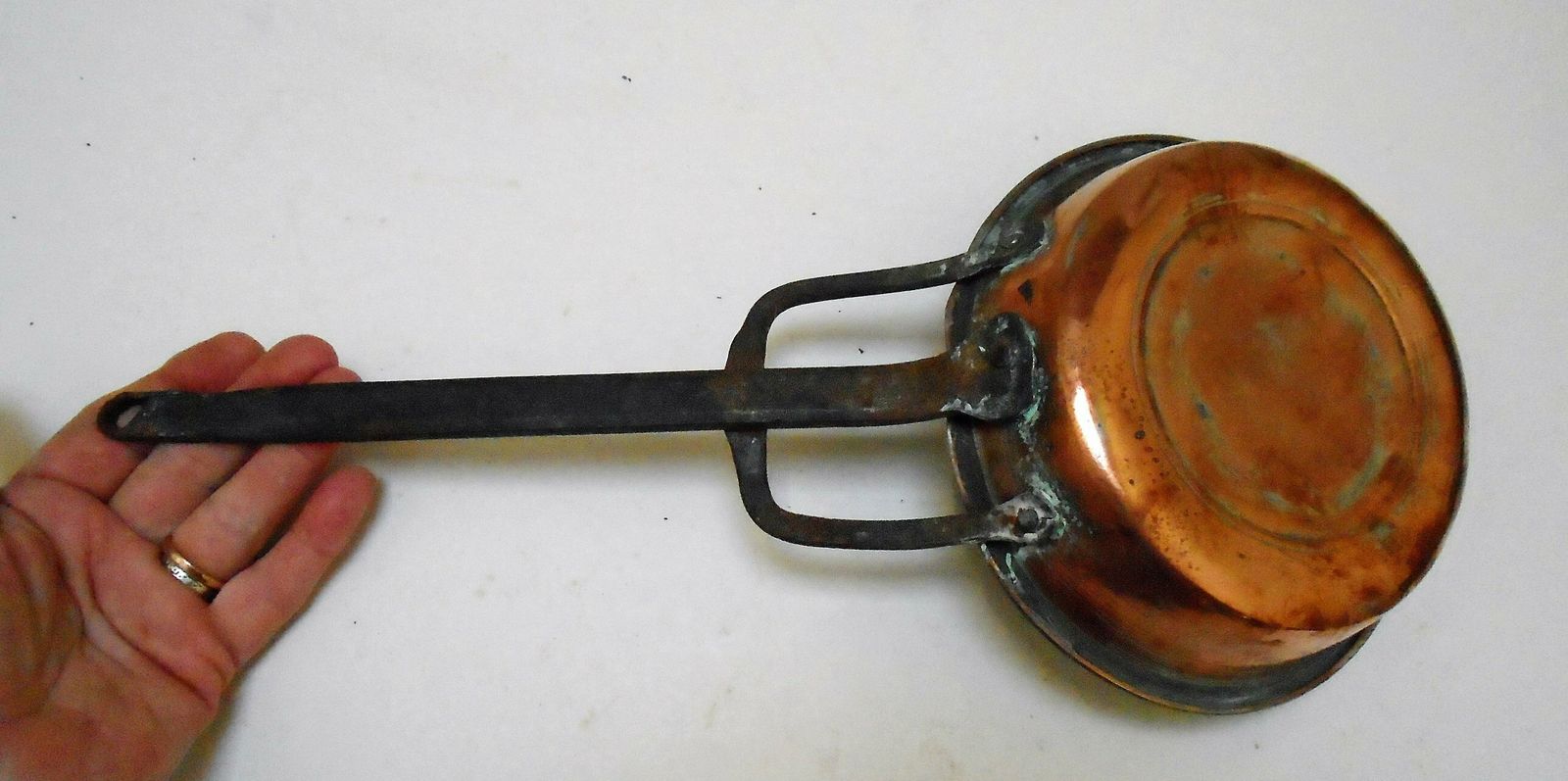Antique French Hand Forged Solid Copper And Iron Skillet / Frying Pan / 6 1/2", Farmhouse Wall Copper photo vintage