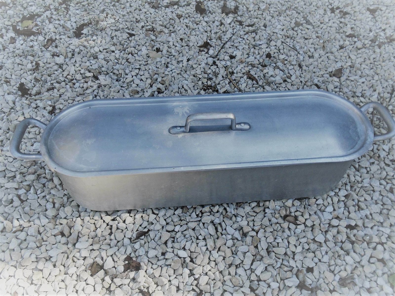 Huge Vintage French Aluminum Fish Kettle, Poissonniere, 24 1/2 Inch (62 Cm), Tournus Unis France Fish Poaching Kettle, Salmon Poacher
