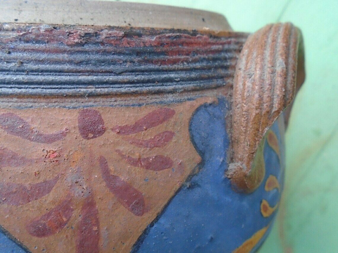 Rare Antique French Hand Painted Stone Jar, Rillettes Jar, Cooking Utensil Holder, Flower Pot, Rustic Farmhouse Jar photo 76.0