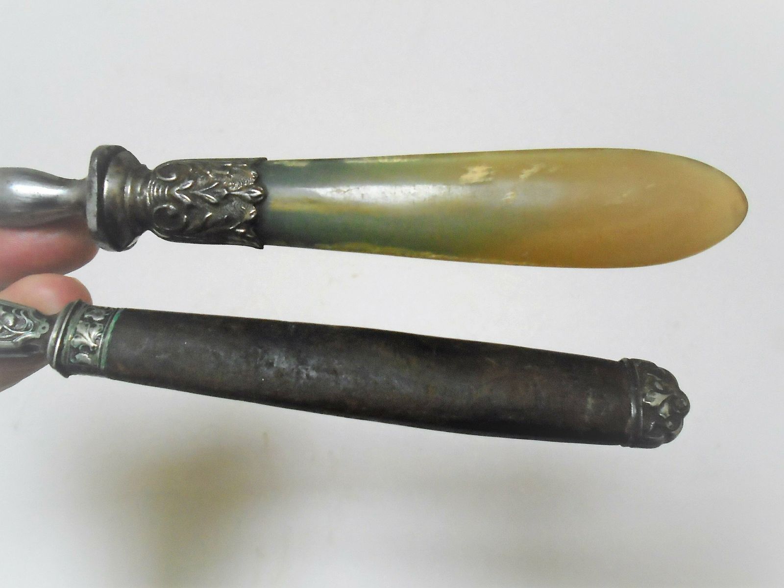 Antique French Serving Spoon And Fork, C.1920s, Salad Servers, Rococo Polished Horn And Silver Plated Metal, Serving Fork And Spoon photo 95.0