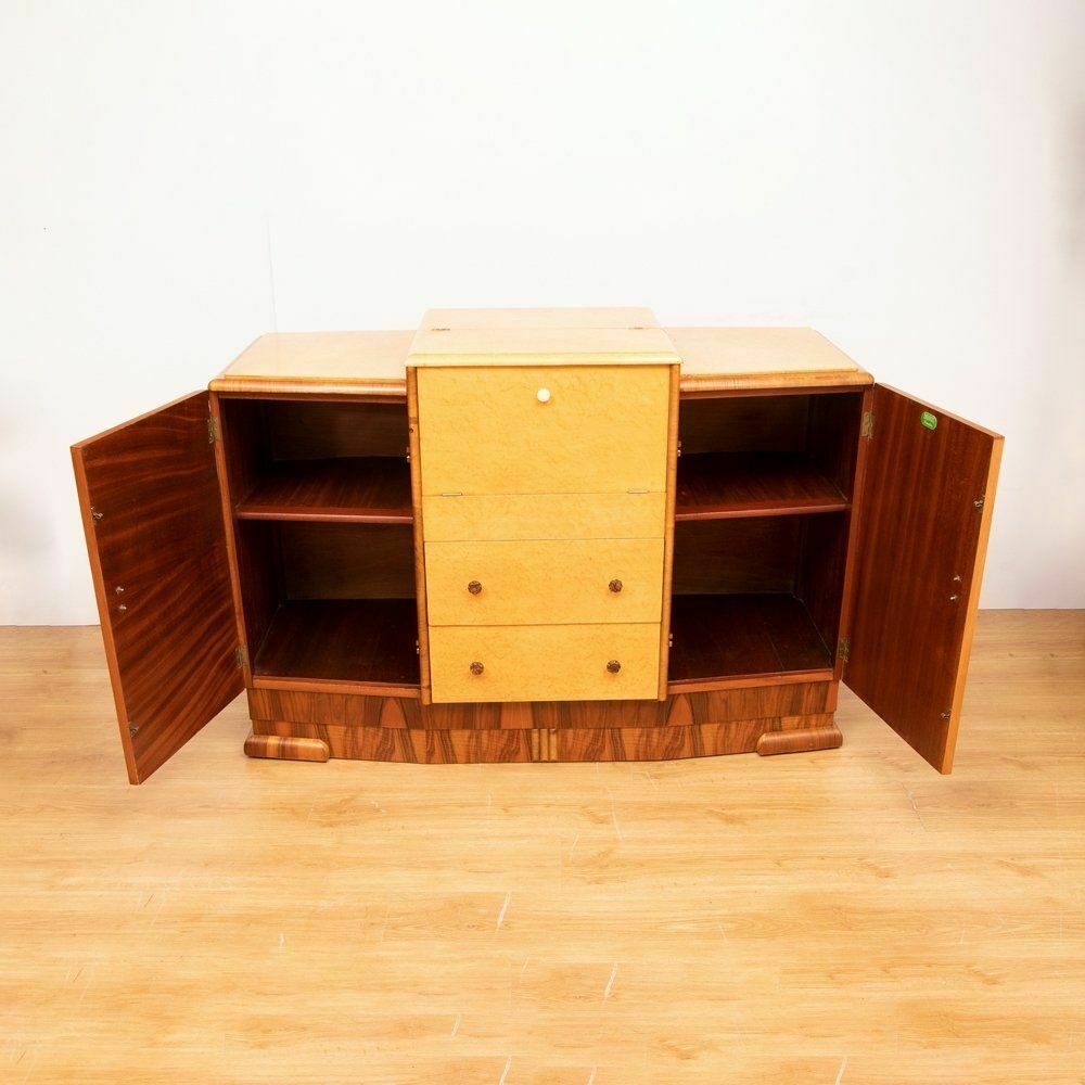 Art Deco Fall Front Cocktail Cabinet In Birdseye Maple By British Emanuel Furniture C.1930 photo Furniture