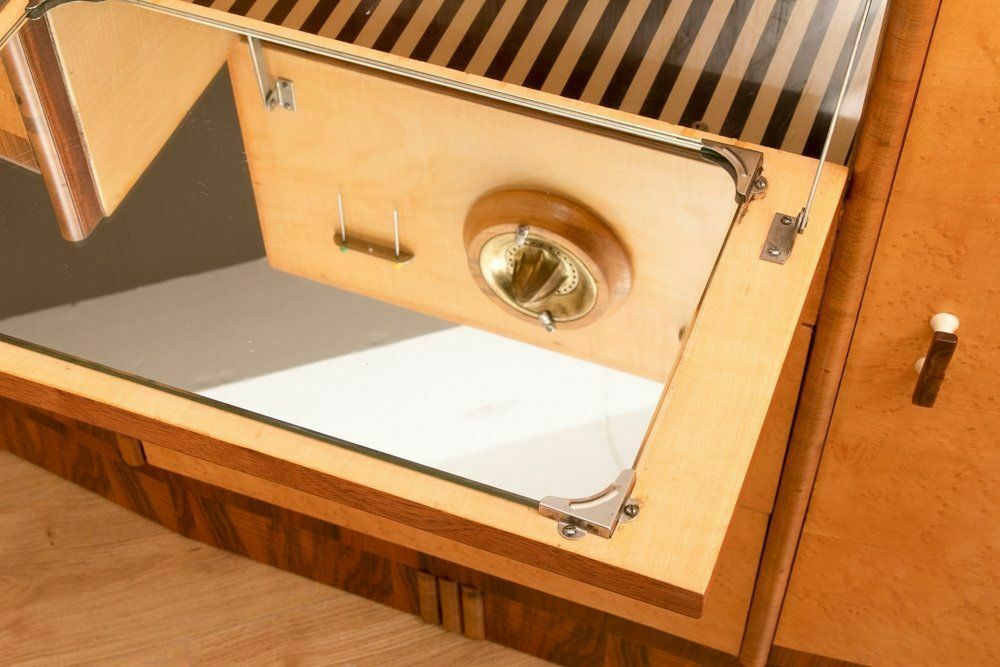 Furniture Art Deco Fall Front Cocktail Cabinet In Birdseye Maple By British Emanuel Furniture C.1930 photo