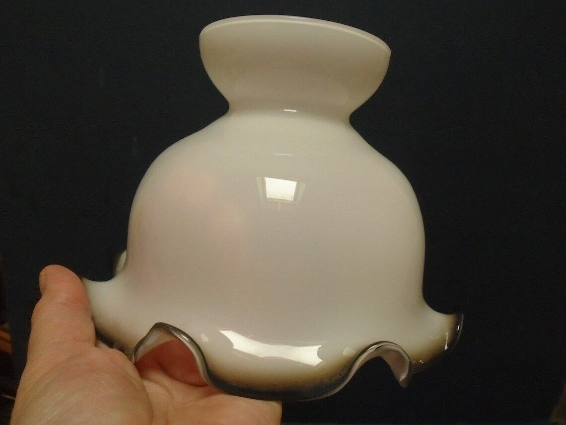 One Vintage French White Opaque Glass Lampshade, Mid Century Decor photo for sale