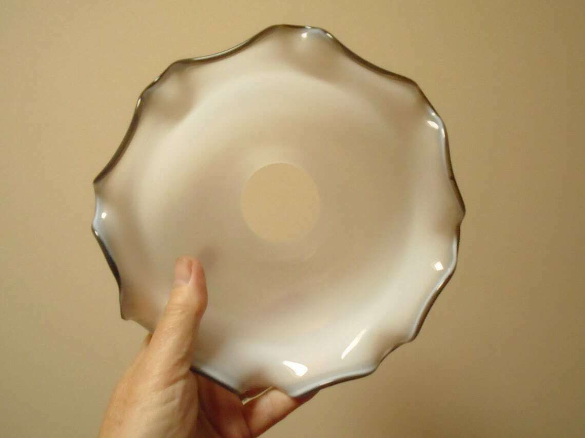 One Vintage French White Opaque Glass Lampshade, Mid Century Decor photo 63.0