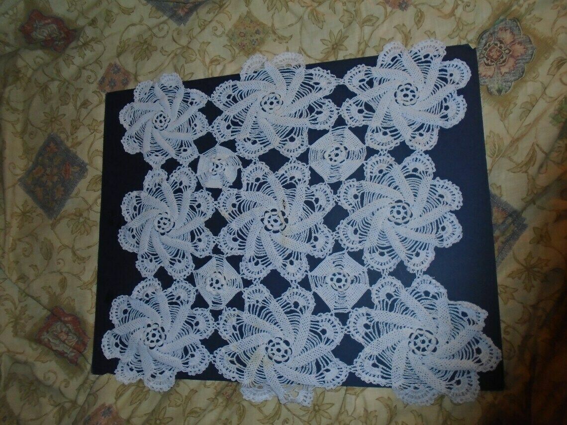photo for sale Stunning Vintage White Crochet French Table Square, Table Doily, Tablecloth For Small Table, 25" X 25"