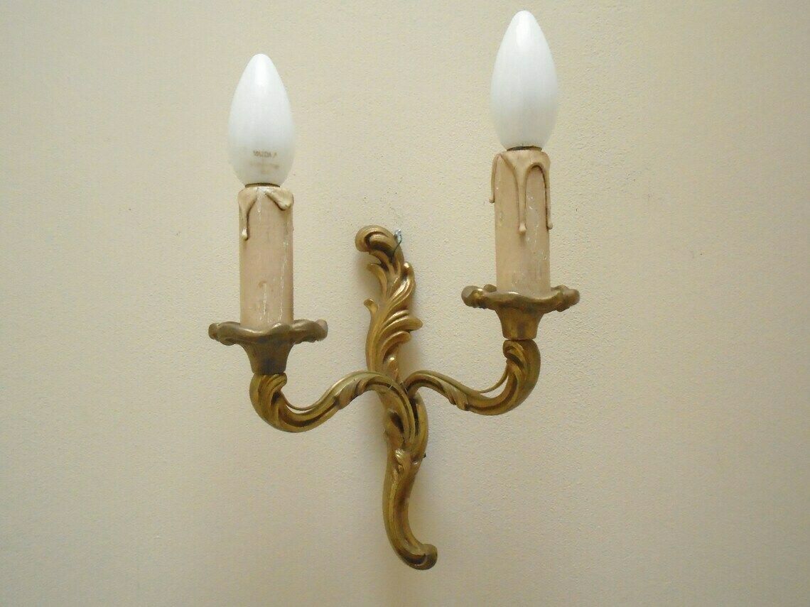Single Antique French Bronze Rococo Wall Candle Sconce, Art Nouveau Candle Holders, Electric Wall Sconce photo furniture